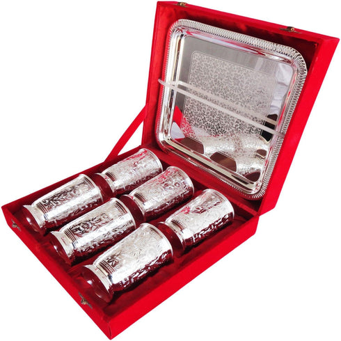 Brass 6 Glass set with tray 1.66kg